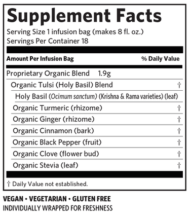 Tulsi Turmeric Ginger 18 Bags Organic India Supplement - Conners Clinic